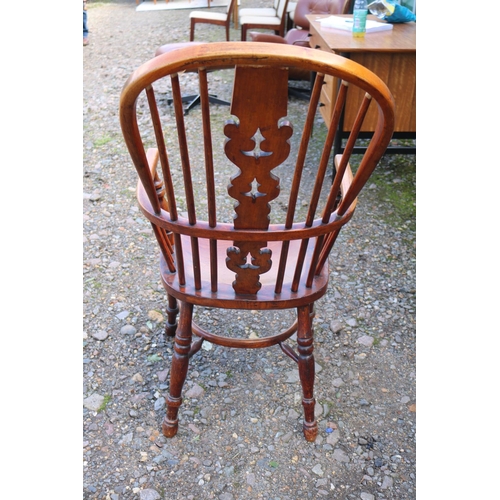 358 - Early 19thC Elm Country Windsor Elbow chair with carved back and turned supports