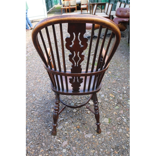 359 - 19thC Elm Country Windsor Elbow chair with carved back and turned supports and carved seat