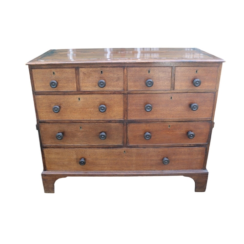 360 - Victorian Mahogany Chest of 8 Drawers with turned handles and Brass escutcheons over bracket feet. 1... 