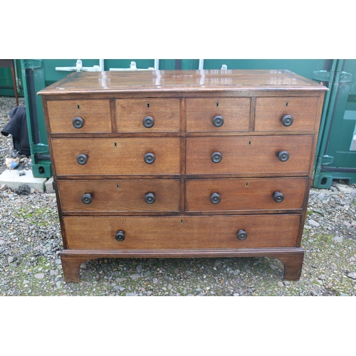 360 - Victorian Mahogany Chest of 8 Drawers with turned handles and Brass escutcheons over bracket feet. 1... 