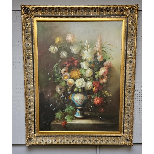 251 - Large Dutch School Oil on canvas Floral still life in Contemporary gilded frame, indistinctly signed... 