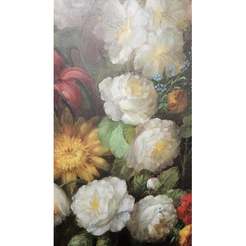 251 - Large Dutch School Oil on canvas Floral still life in Contemporary gilded frame, indistinctly signed... 