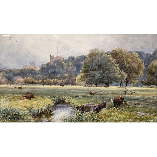 255 - Josiah Wood Whymper (1813-1903), View across fields towards castle signed and dated 1874, Watercolou... 