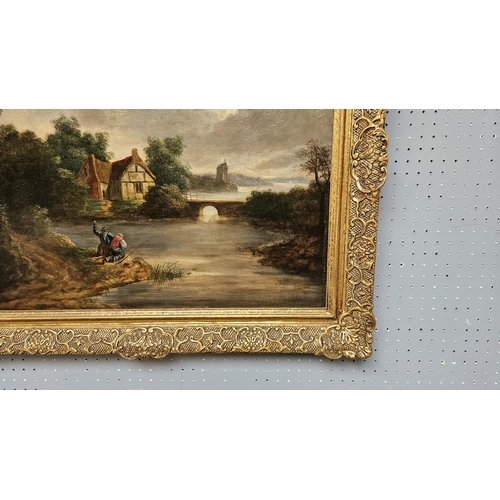 259 - Late 18thC Dutch School Oil on canvas depicting a Antwerp river with fishermen to foreground, unsign... 