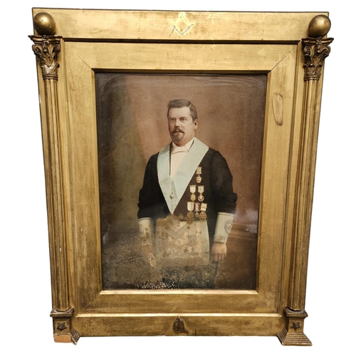 267 - Framed Hand Tinted Photograph of Masonic Gentleman relating to the Huntingdonshire District Lodge si... 