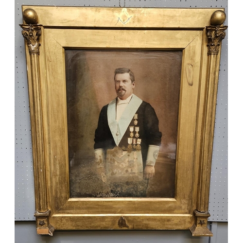 267 - Framed Hand Tinted Photograph of Masonic Gentleman relating to the Huntingdonshire District Lodge si... 