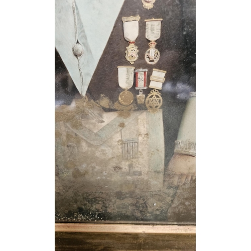 267 - Framed Hand Tinted Photograph of Masonic Gentleman relating to the Huntingdonshire District Lodge si... 