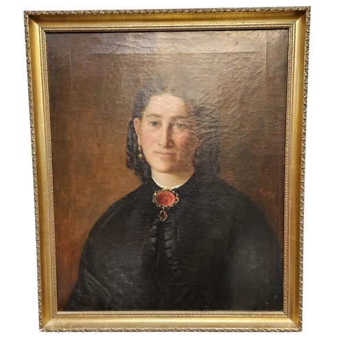 268 - 19thC Oil on canvas of a Victorian Lady 'Aunt Jane Hunt' unsigned. 49 x 59cm