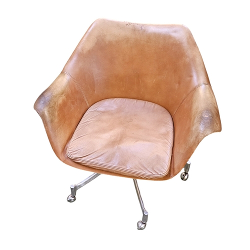 326 - Mid Century Low office elbow chair on aluminium legs and casters