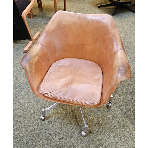 326 - Mid Century Low office elbow chair on aluminium legs and casters