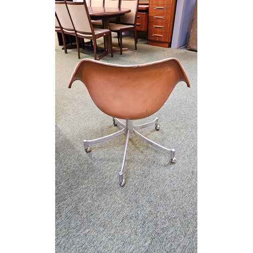 326 - Mid Century Low office elbow chair on aluminium legs and casters