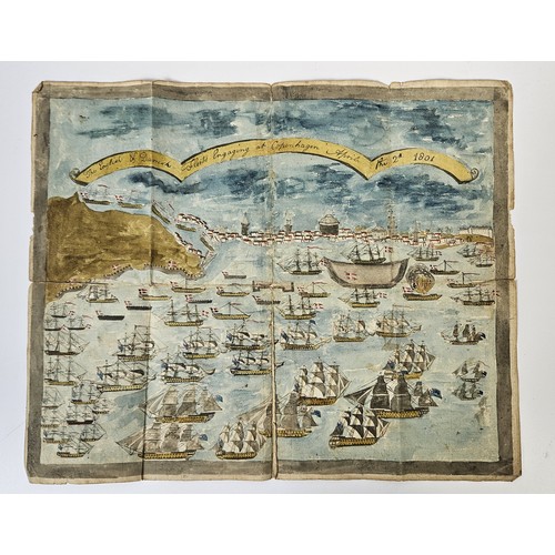 280 - Nelson Interest; Watercolour of the English & Danish Fleets engaging at Copenhagen April 2nd 1801. 3... 