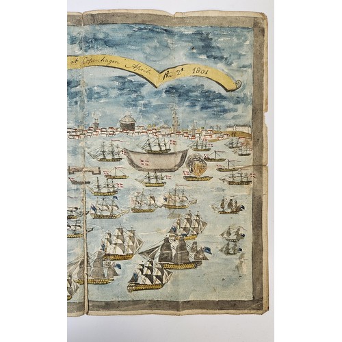 280 - Nelson Interest; Watercolour of the English & Danish Fleets engaging at Copenhagen April 2nd 1801. 3... 