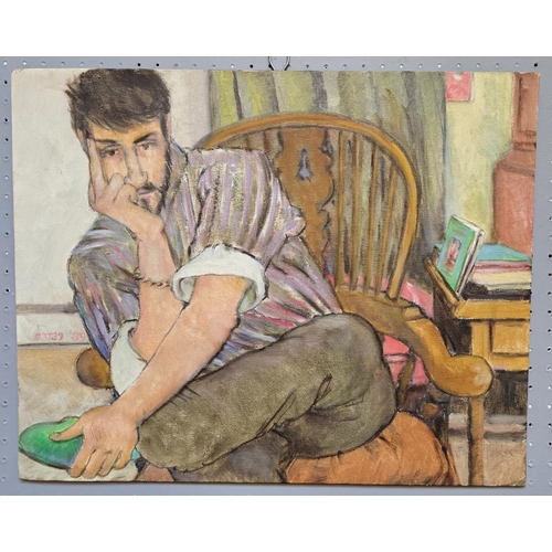 284 - Peter Samuelson (British, 1912-1996); Painting of a Young Man in Wheelback Elbow chair signed and da... 