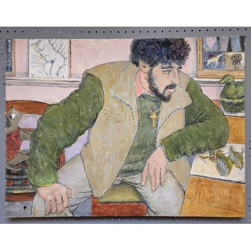 286 - Peter Samuelson (British, 1912-1996); Painting of a Man seated, oil on board. 61cm x 46cm