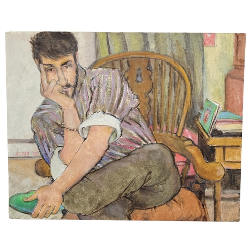 284 - Peter Samuelson (British, 1912-1996); Painting of a Young Man in Wheelback Elbow chair signed and da... 