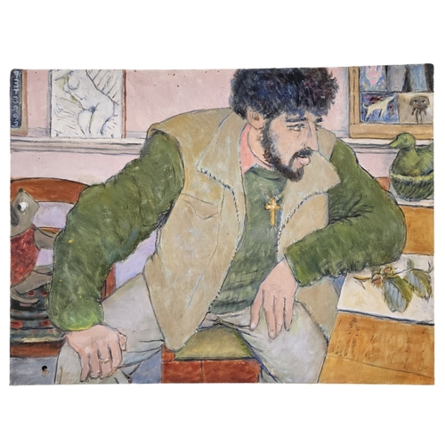 286 - Peter Samuelson (British, 1912-1996); Painting of a Man seated, oil on board. 61cm x 46cm