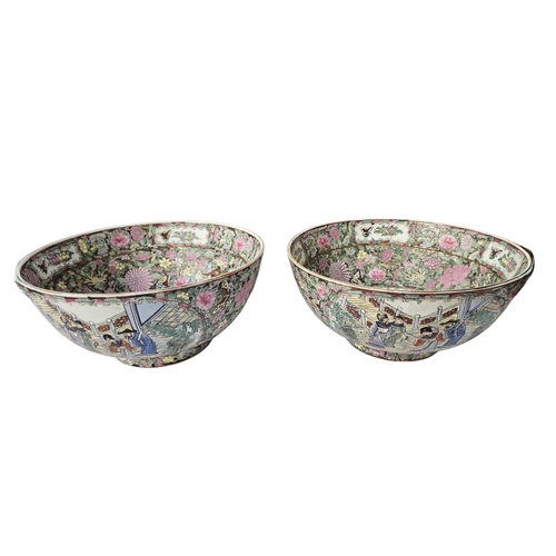 130 - Pair of Chinese Republic Famille Rose Bowls decorated with Peony, Chrysanthemum, Butterflies  and fi... 