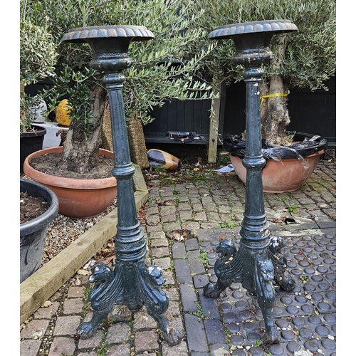 367 - Pair of Cast Iron Green Painted French Style tripod stands with Griffin scroll supports 121cm in Hei... 