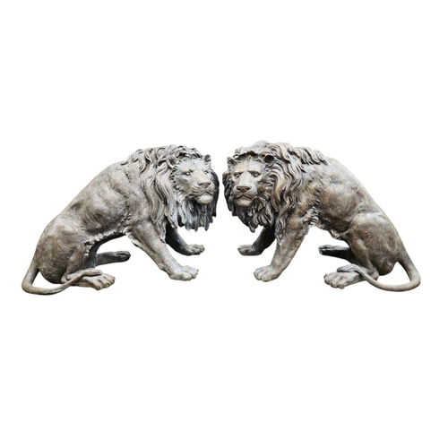 374 - Pair of Large Fine Cast Bronze Lions of Life Size 86cm in Height