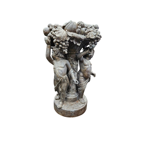 375 - A Large Classical Bronze Cherub/Putti and Vine decorated water feature 120cm in Height