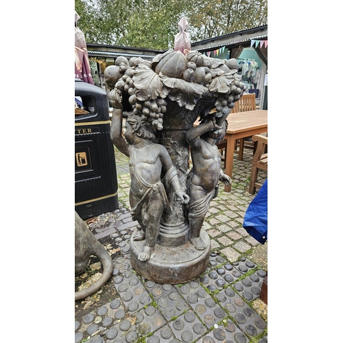 375 - A Large Classical Bronze Cherub/Putti and Vine decorated water feature 120cm in Height