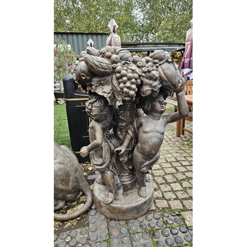 375 - A Large Classical Bronze Cherub/Putti and Vine decorated water feature 120cm in Height