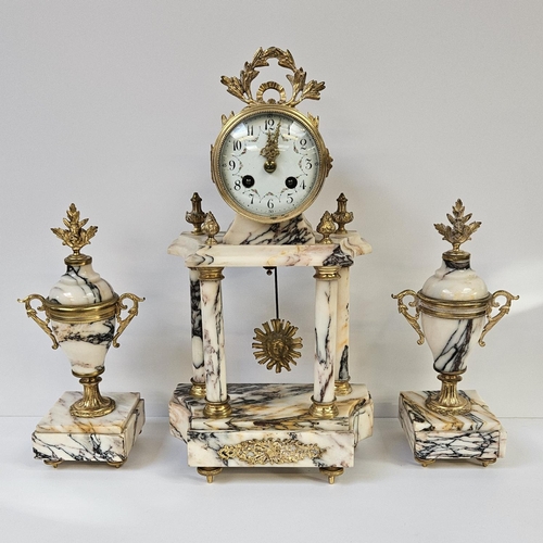 39 - Good Quality Late 19thC French Louis XVI Style Mantle Pillar clock with enamel numeral face on Itali... 