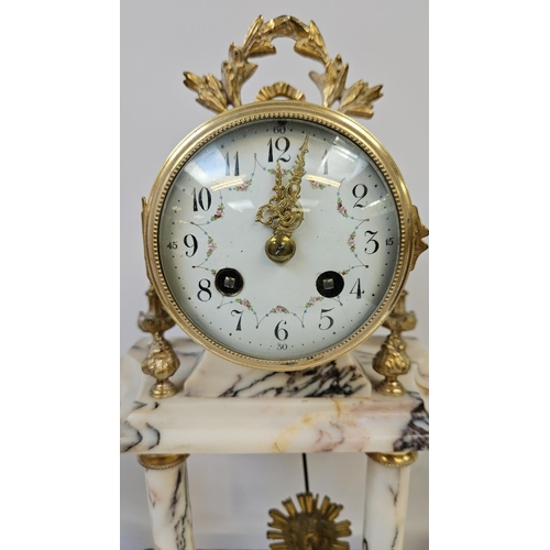 39 - Good Quality Late 19thC French Louis XVI Style Mantle Pillar clock with enamel numeral face on Itali... 