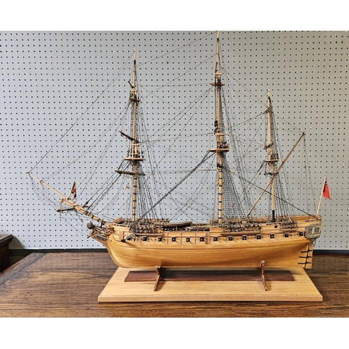 39A - Fine Scratch built model of a British Frigate mounted on wooden stand under Perspex case. 81cm x 68c... 