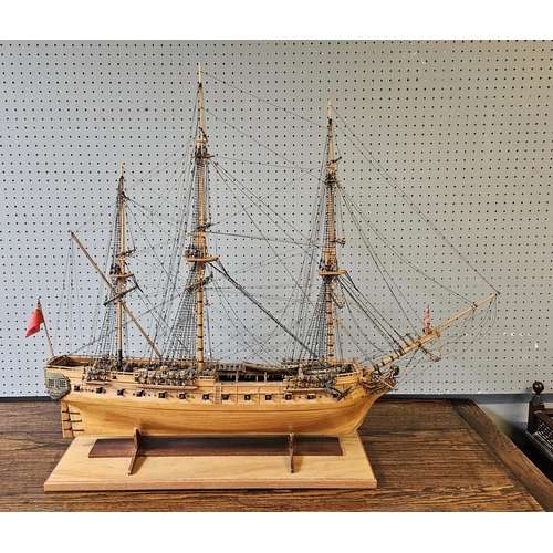 39A - Fine Scratch built model of a British Frigate mounted on wooden stand under Perspex case. 81cm x 68c... 