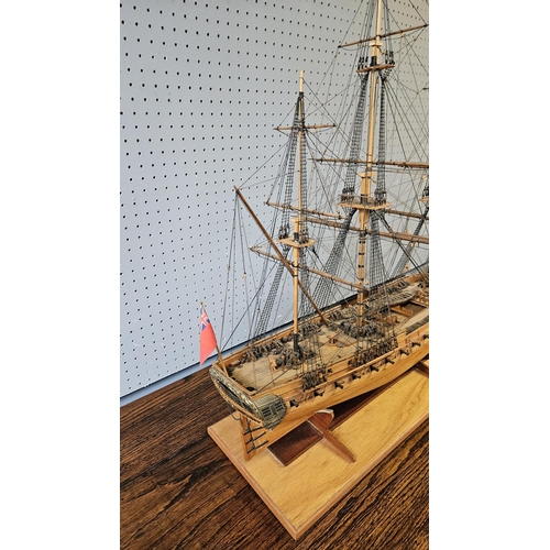 39A - Fine Scratch built model of a British Frigate mounted on wooden stand under Perspex case. 81cm x 68c... 