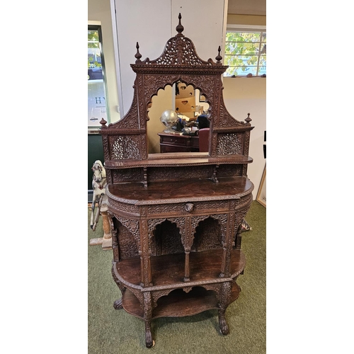 377 - Late 19thC Carved Anglo Indian hardwood Chiffonier of mirrored back with intricate pierced carvings ... 