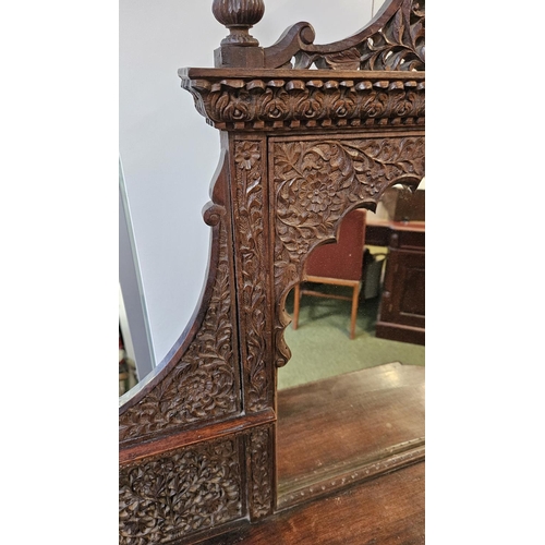 377 - Late 19thC Carved Anglo Indian hardwood Chiffonier of mirrored back with intricate pierced carvings ... 