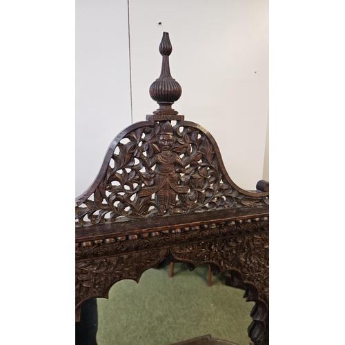 377 - Late 19thC Carved Anglo Indian hardwood Chiffonier of mirrored back with intricate pierced carvings ... 