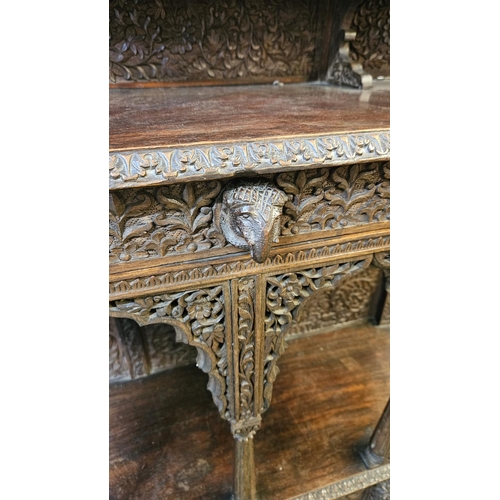 377 - Late 19thC Carved Anglo Indian hardwood Chiffonier of mirrored back with intricate pierced carvings ... 