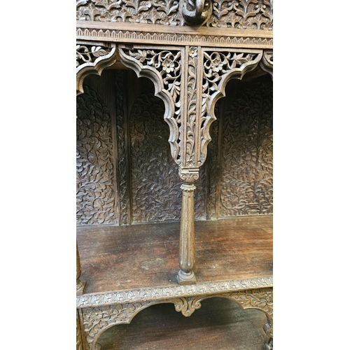 377 - Late 19thC Carved Anglo Indian hardwood Chiffonier of mirrored back with intricate pierced carvings ... 