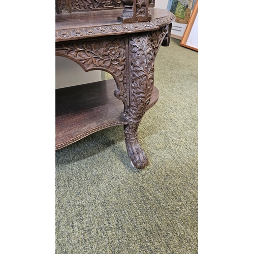 377 - Late 19thC Carved Anglo Indian hardwood Chiffonier of mirrored back with intricate pierced carvings ... 