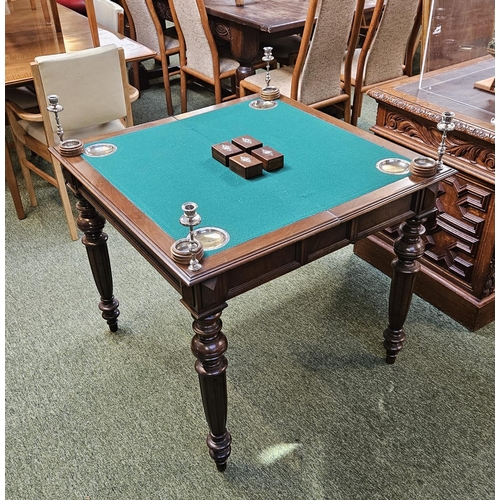 378 - Fine Edwardian Games table with cantilever base fitted interior with screw in candlesticks, money an... 