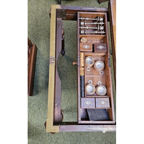 378 - Fine Edwardian Games table with cantilever base fitted interior with screw in candlesticks, money an... 