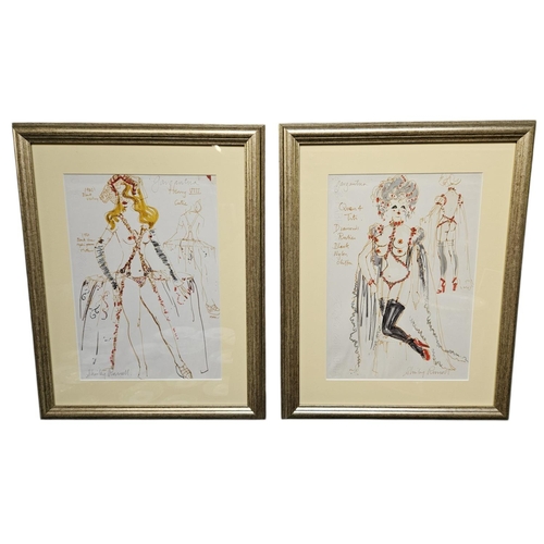 306 - Shirley Ann Russell British costume designer, pair of framed watercolours Henry VIII signed 23 x 33c... 