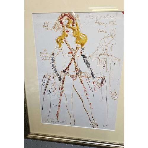 306 - Shirley Ann Russell British costume designer, pair of framed watercolours Henry VIII signed 23 x 33c... 