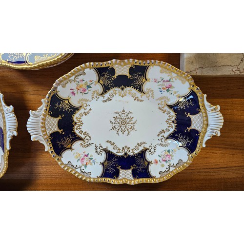 30 - Collection of Coalport blue batwing pattern tea wares, to include; 2 Serving dishes, Sandwich plate,... 