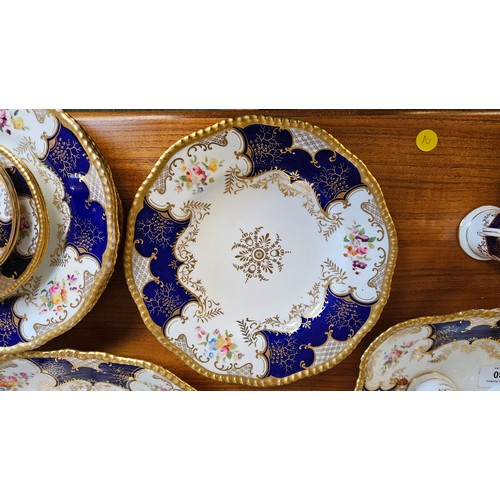 30 - Collection of Coalport blue batwing pattern tea wares, to include; 2 Serving dishes, Sandwich plate,... 