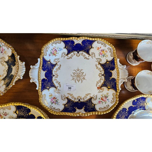 30 - Collection of Coalport blue batwing pattern tea wares, to include; 2 Serving dishes, Sandwich plate,... 