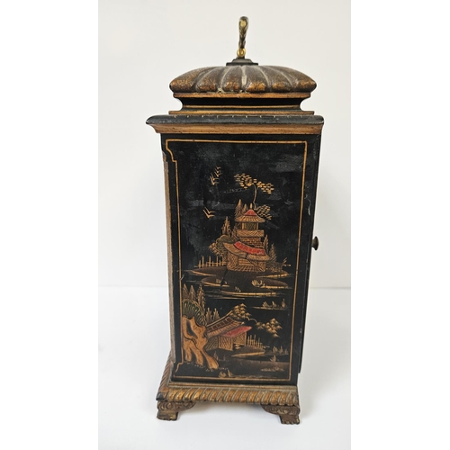 50 - Asprey of London Chinoiserie cased Bracket clock with Silvered dial and brass scroll Roman numeral d... 