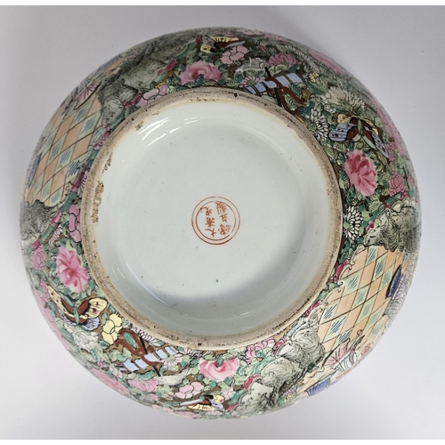 72 - Pair of Chinese Republic Famille Rose Bowls decorated with Peony, Chrysanthemum, Butterflies  and fi... 