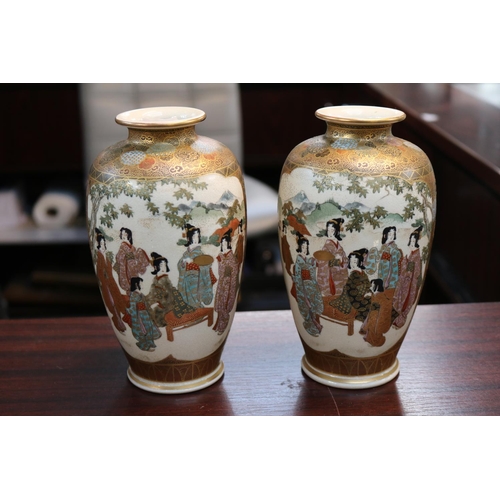 11 - Pair of Fine Meiji Period Satsuma Vases of Baluster form painted with immortals & nobles, signed to ... 