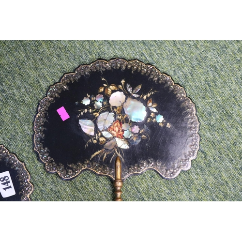 148 - Pair of Victorian Lacquered mother of pearl inlaid floral fans