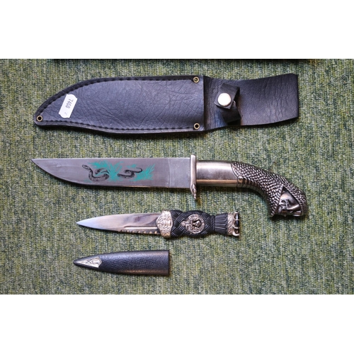 160 - Cased Decorative North American Knife, The Sgian-dubh and a Decorative Knife in scabbard